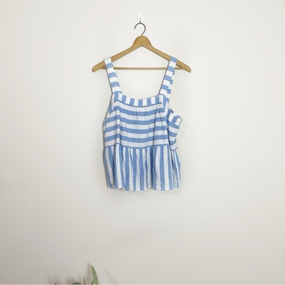 [LOFT] Blue & White Striped Linen Blend Peplum Sleeveless Tank Top - Picture 1 of 7